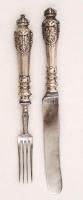 Ezüst(Ag)nyelű kés és villa, jelzett, br: 78 g