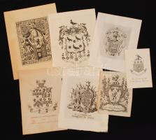 Vegyes, címeres ex libris tétel,  rézmetszetek , lithok, 7db  jelzés nélkül. Különböző méretben és minőségben, 10x6cm és 12x9cm között