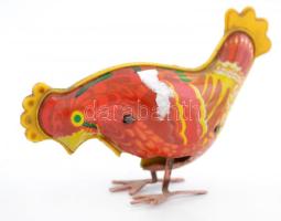 Csipegető kakas lemezjáték, működőképes állapotban, kulcs nélkül, 10x7 cm