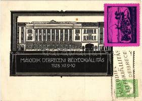 1928 Debrecen, Új Postapalota terve; Második Debreceni Bélyegkiállítás, fametszet, So. Stpl s: G. Szabó Kálmán