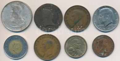 8db vegyes magyar és külföldi fémpénz, közte 1812E 3kr Cu "I. Ferenc", Nagy-Britannia 1945. 1p Br "VI. György" T:vegyes