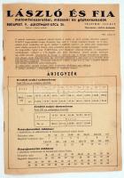 1947  László és fia malomfelszerelési, műszaki és gépkereskedők árjegyzéke. 8 p.
