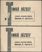 Timkó József Szűcs és Szőrmeáruk Raktárának 2 db fejléces levélborítéka és 2 db névjegykártyája