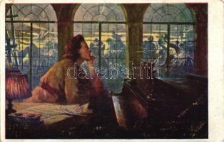 12 db RÉGI, használatlan, motívum képeslap, zeneszerzőket ábrázoló grafikus lapok, vegyes minőség / ...