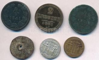 Vegyes magyar és külföldi fémpénz, replika tétel: 1851B 2kr Cu + 1861B 4kr Cu + Ausztria ~1800. Bécs...