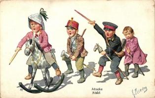 Attacke / WWI K.u.K. military, children as cavalary, B.K.W.I. No. 469-2, s: K. Feiertag (EK)