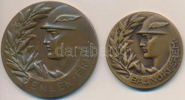 Matskássy Gyula (1912-1971) 1937. "Bajnoki Érem / Magyar Pénzintézeti Sportegyletek Ligája" Br emlékérem (50mm) +  1947. "Bajnoki Érem / Magyar Pénzintézeti Sportegyletek Ligája - Meizei csapat III. 1947." Br díjérem (40mm) T:2