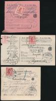 1915-30 Magyar-horvát távbeszélő-jegyek, különböző típusúak, összesen 10 db. Pecsétekkel, illetékbélyegekkel.