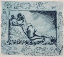 cca 1920 Gara Arnold (1882-1929): Ex libris Hillinger Oszkár, erotikus rézkarc, jelzett 6x5 cm