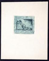 cca 1920 Gara Arnold (1882-1929): Ex libris Hillinger Oszkár, erotikus rézkarc, jelzett 6x5 cm
