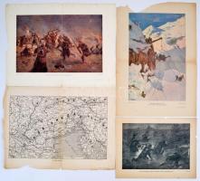 cca 1914-1918 Jelenetek az első világháborúból, feliratozott nyomtatott illusztrációk, térképek, 20 ...