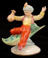 Hollóházi kézzel festett porcelán Aladdin, hibátlan, jelzett, m: 13 cm