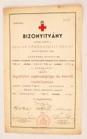 1939 Bp., A Magyar Vörös-kereszt Egylet által kiállított bizonyítvány légoltalmi egészségügyi és mentő tanfolyam sikeres elvégzéséről