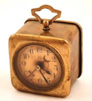 Régi, réztokos utazóóra, működik, 6x6x4cm