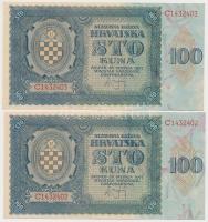 Független Horvát Állam 1941. 100K (4x) párban sorszámkövetők T:I-
Independent State of Croatia 1941...