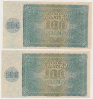 Független Horvát Állam 1941. 100K (4x) párban sorszámkövetők T:I-
Independent State of Croatia 1941...
