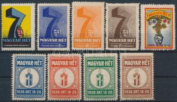 1928-1930 Magyar hét 2 klf sorozat (9 klf) levélzáró