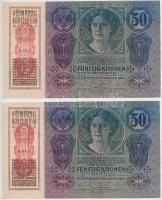 1914. 50K (2x) sorszámkövetők, mindkettő piros "DEUTSCHÖSTERREICH" felülbélyegzéssel T:I,I- hajtatlan