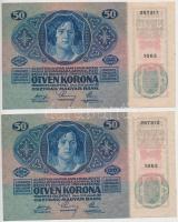 1914. 50K (2x) sorszámkövetők, mindkettő piros "DEUTSCHÖSTERREICH" felülbélyegzéssel T:I,I...