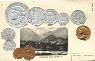 Interlaken, Jungfrau; set of Swiss coins Emb.