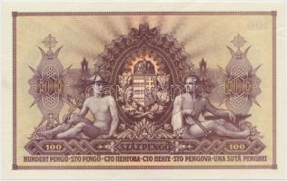1943. 100P "Szálasi-kiadás" kiadatlan, sor- és sorozatszám nélkül, ívből kivágva, nyomdai ...