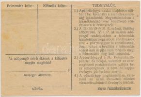 1946. 10.000AP nem kamatozó Pénztárjegy, "Másra Át Nem Ruházható", "Zalalövő" bé...