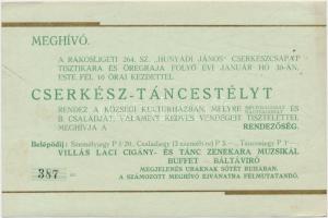 cca 1930 Meghívó a rákosligeti 264. sz. Hunyadi János cserkészcsapat táncestjére.