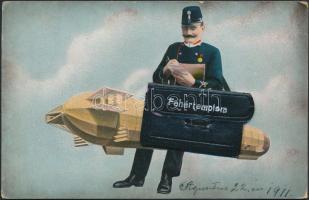 Fehértemplom, Bela Crkva; Postman, airship leporellocard
