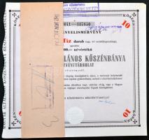 Budapest 1946. "Magyar Általános Kőszénbánya Részvénytársulat" részvényelismervénye 10db egyenként 200P névértékű részvényről, bélyegzésekkel, kötegelővel T:I-