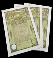 Budapest 1920. "Budapest Székesfőváros" kötelezvények 1000K-ról (3x) sorszámkövetők, mindh...