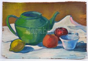 Kmetty jelzéssel:  Asztali csendélet. Olaj, falemez, sérült, 31×48 cm