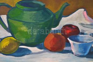 Kmetty jelzéssel:  Asztali csendélet. Olaj, falemez, sérült, 31×48 cm