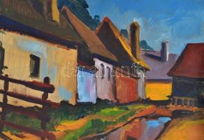Flórian jelzéssel: Utca részlet. Olaj, falemez, 50×40 cm