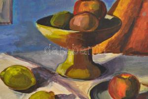 Orbán jelzéssel: Gyümölcs csendélet. Olaj, farost, 38×48 cm