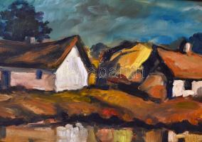 Koszta jelzéssel: Falusi házak. Olaj, falemez, keretben, 40×50 cm