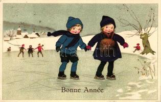 Bonne Année / New Year, ice skating children, EAS No. 536, litho (EK)
