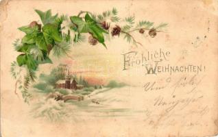 1899 Fröhliche Weihnachten / Christmas, castle in winter, litho (surface damage)