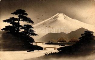 Fuji Mountain, golden decoration silhouette (EK)