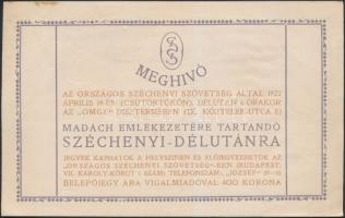 1923 Országos Széchenyi Szövetség: Madách emlékezetére tartott Széchenyi délután meghívója