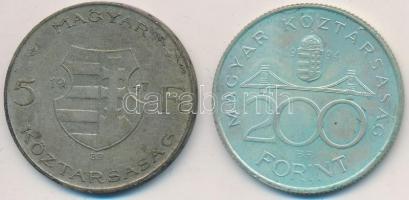 1947. 5Ft Ag "Kossuth" + 1994. 200Ft Ag "Deák" T:2,2-,3 patina