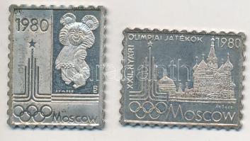 1980. "XXII. Nyári Olimpiai Játékok Moszkva 1980" Ag bélyeg érem (3.38g/0.835/27x22mm) + "XXII. Nyári Olimpiai Játékok Moszkva 1980 - Misa" Ag bélyeg érem (3,39g/0.835/27x22mm) T:2 (PP)