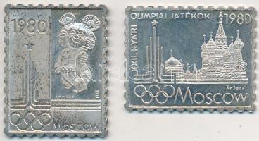 1980. "XXII. Nyári Olimpiai Játékok Moszkva 1980" Ag bélyeg érem (3,43g/0.835/27x22mm) + "XXII. Nyári Olimpiai Játékok Moszkva 1980 - Misa" Ag bélyeg érem (3,39g/0.835/27x22mm) T:2 (PP)