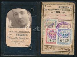 1926 Bp., A Magyar Királyi Államvasutak által kiadott, félárú jegy váltására jogosító fényképes igazolvány, városi aljegyző számára