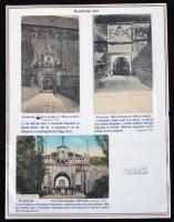 Komárom, Komarno; vár részletek, régi-, öreg- és Új-várkapu / castle gates - 3 db régi képeslap lapra felragasztva / 3 old postcards glued on paper