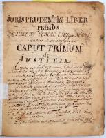 1694 Latin nyelvű kéziratos könyv, jogi téma, 250 beírt oldal, több kéz írása "Jurisprudentiae ...
