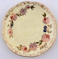 Zsolnay virágmintás porcelán mokkás csésze és alj, kézzel festett, jelzett, hibátlan