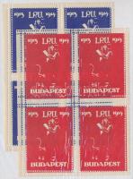 1913-1914 2db IPU levélzáró négyestömb, kék és piros színben