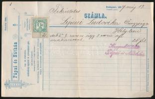 1898 Bp., Pápai és Náthán Vasbútorgyárának díszes fejléces számlája 1 kr okmánybélyeggel