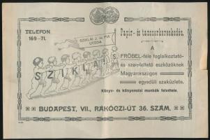 1915 Bp.VII., Sziklai J. és Fiai Utóda Papír- és Tanszerkereskedésének díszes számlája, több okmánybélyeggel