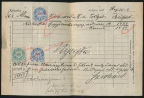 1915 Bp.VII., Sziklai J. és Fiai Utóda Papír- és Tanszerkereskedésének díszes számlája, több okmányb...